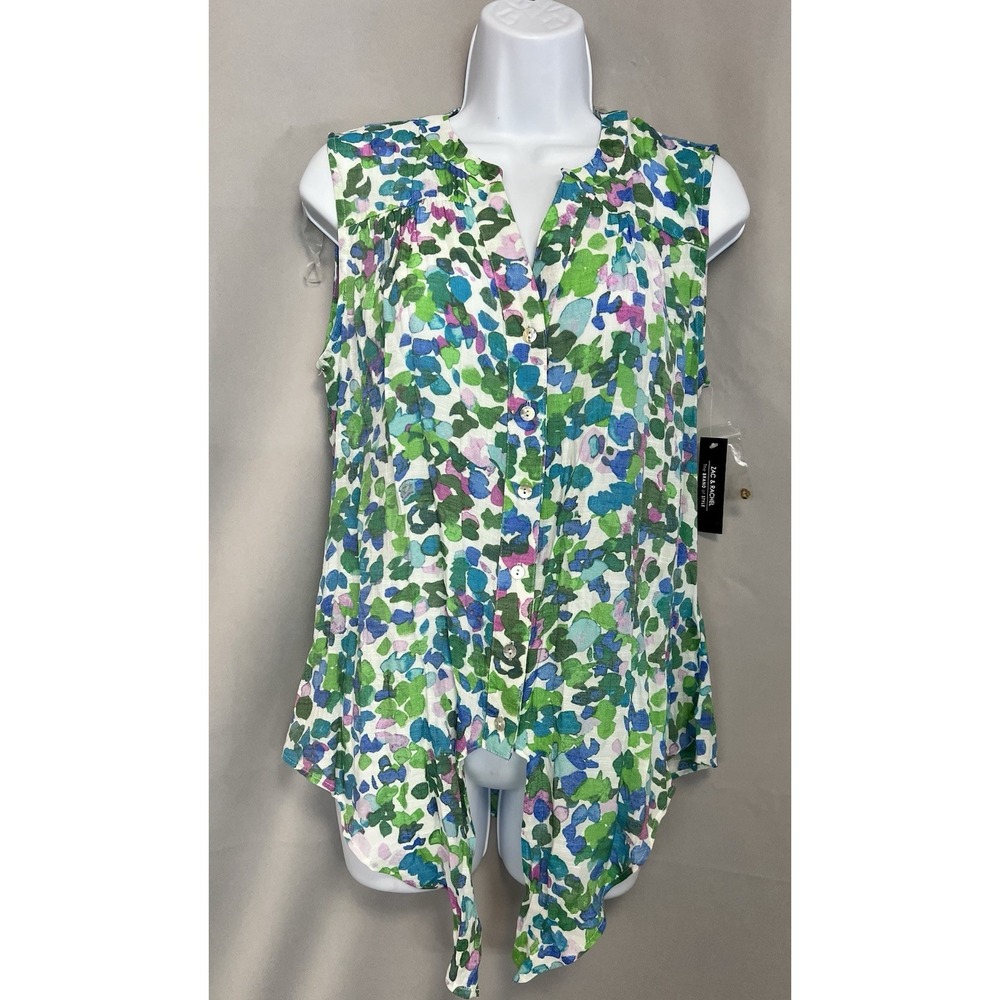 Zac & Rachel Women's Top Blouse Sleeveless Floral Tie Front Sz Small New